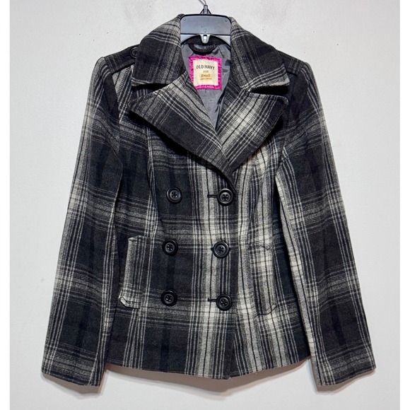 Old Navy Dark Academia Plaid Wool Blend Peacoat Small Preppy Retro Mod Capsule - Picture 1 of 6